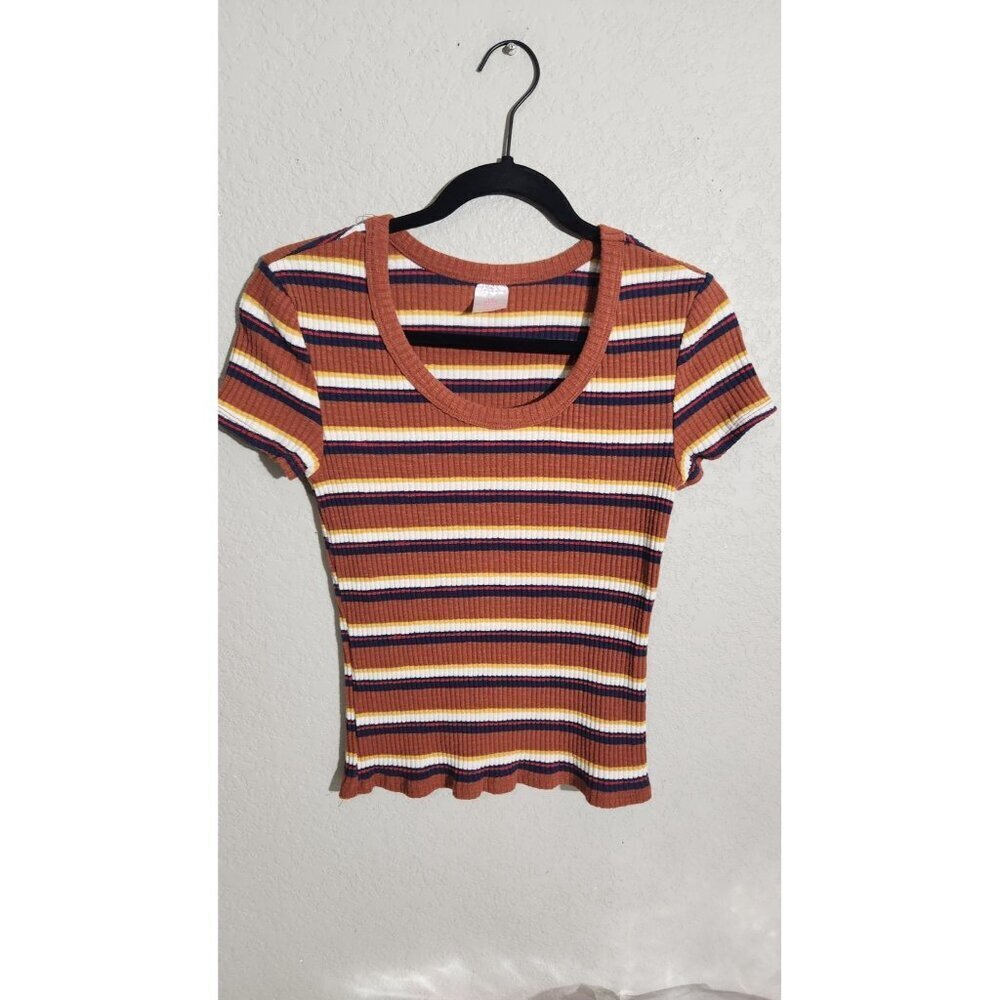 No Boundaries Shirt Womens Large 11-13 Striped Ribbed Fitted Tee Top
